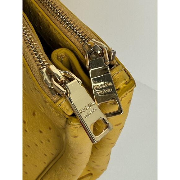Prada Struzzo Lux Medium Galleria Double-Zip Tote in Mustard Yellow Ostrich Leat - Picture 12 of 16